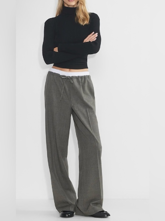 Babaton Pants - Babaton Charcoal Gray with White Elastic Waistband Wide-Leg Pants - Size XS